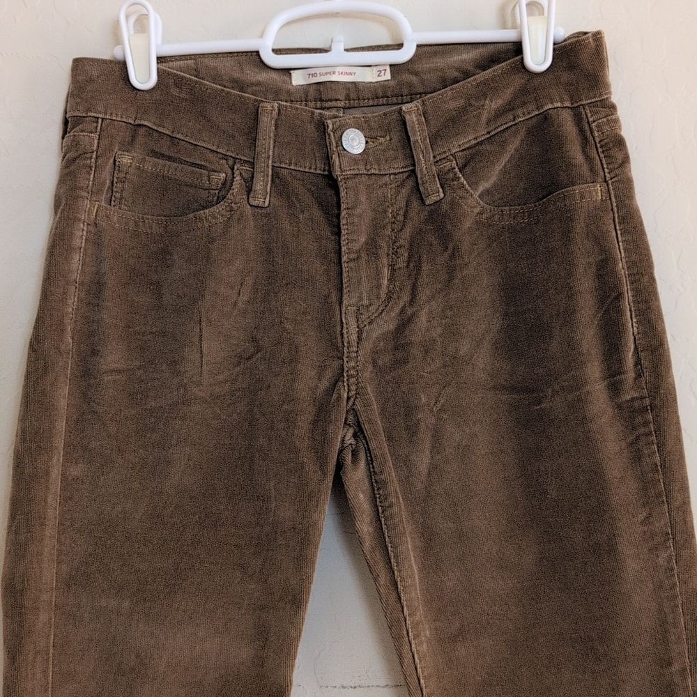 Levis 710 Corduroy Super Skinny Brown Pants - Size 27 - Picture 2 of 11